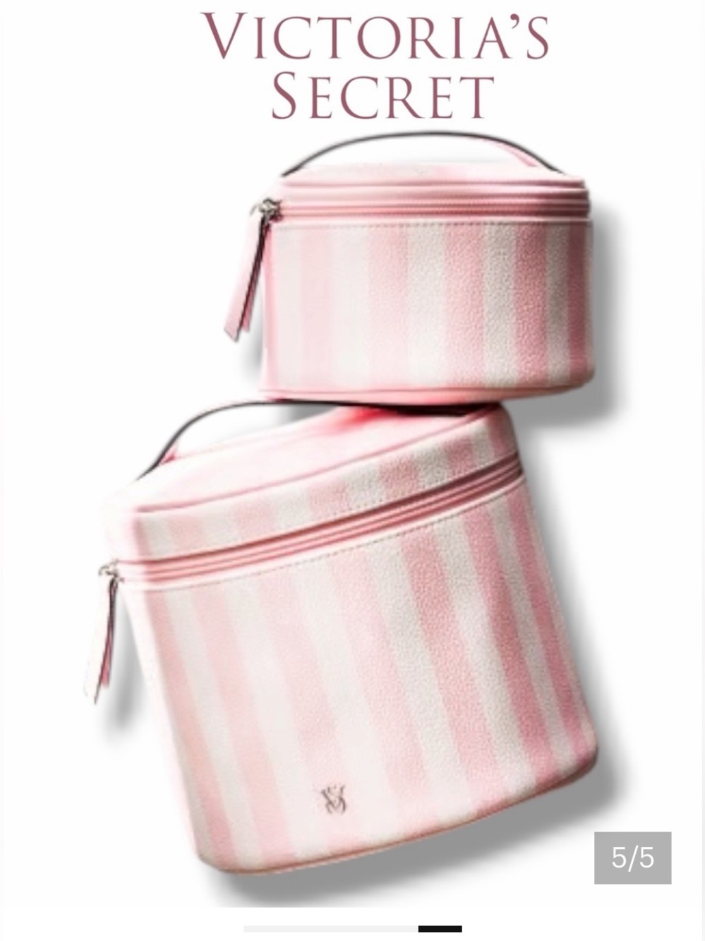Victoria's Secret Pink & White Striped Cosmetic Travel Case Set